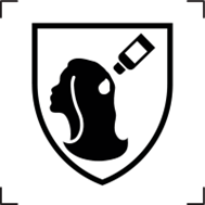 Piktogram symbolizujący ochronę rąk fryzjera przed substancjami chemicznymi używanymi w salonach fryzjerskich — siluet rąk w rękawicach z kroplą płynu, zgodnie z symbolem graficznym ISO 7000-3930
