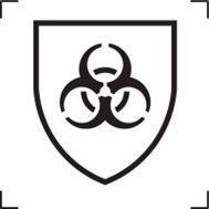 Piktogram symbolizujący ochronę przed zagrożeniami mikrobiologicznymi — symbol wirusa/mikroorganizmu, zgodnie z symbolem graficznym ISO 7000-2491